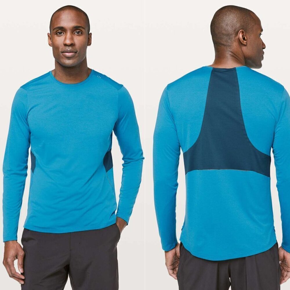 Lululemon Fast & Free Long Sleeve Tee Heathered Vivid Aqua/Deep Marine 21775